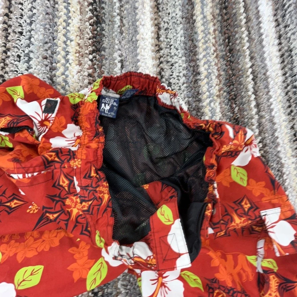 Big Dogs Swim Trunks Men Medium Red Floral Bored Shorts Surfing Hawaiian Beach‎